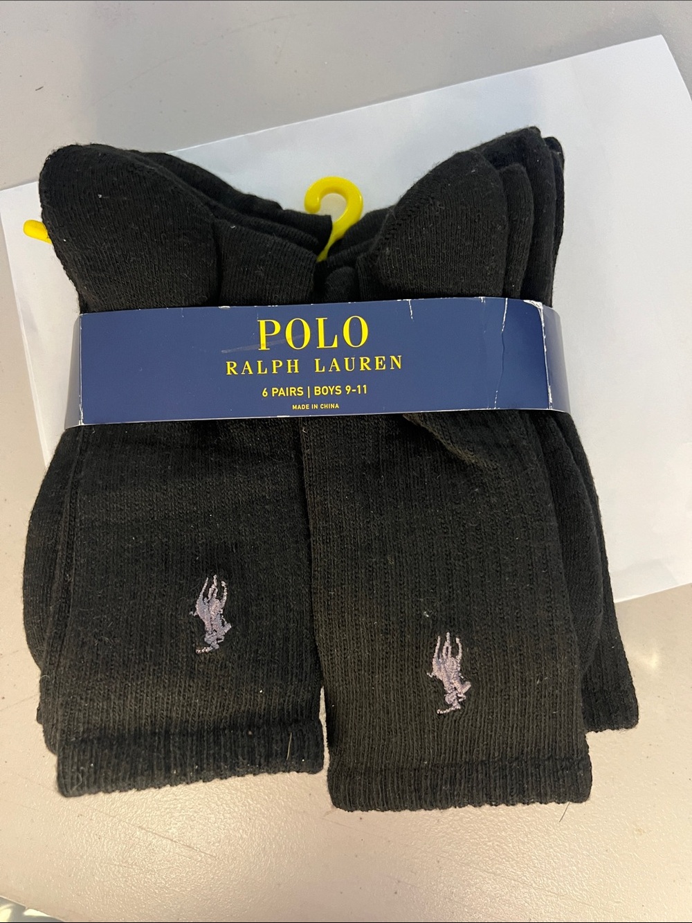 Polo by Ralph Lauren Black Boys' Crew Socks - 6 Pack BOYS 9-11sock size